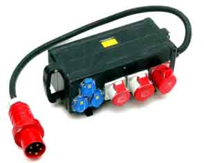 CEE 63 A auf 2 * 32 A, 16 A, 3 * Schuko, RCD CEE 63 A auf 2 * 32 A, 16 A, 3 * Schuko, RCD