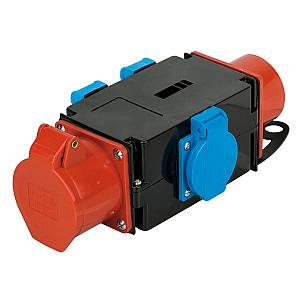 CEE 16 A auf CEE 16 A, 3 * Schuko, Öse CEE 16 A auf CEE 16 A, 3 * Schuko, Öse